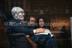 Jann Haworth and Peter Blake in the window at the Robert Fraser Gallery for one of her three shows there.